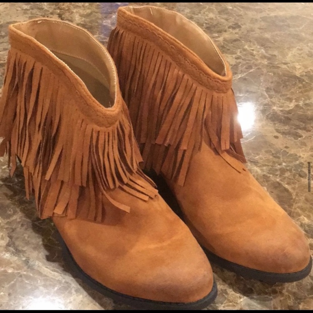 Qupid Faux Suede Fringe Booties